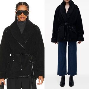 SIMKHAI Kimia Belted Fleece Shearling Jacket Black Sz S